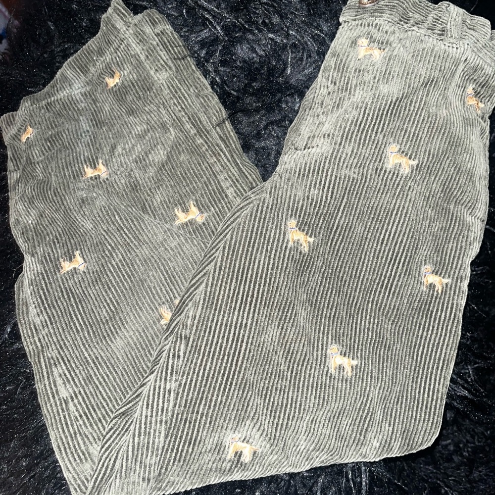 Corduroy Embroidered Dog Pants — Olive Green